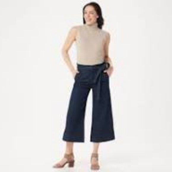 NWT DU JOUR BAG WAIST DENIM CULOTTE CROP PANTS DARK INDIGO 00 - Picture 2 of 6